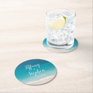 Personligen Beach Wedding Favor Keepsaké Underlägg Papper Rund