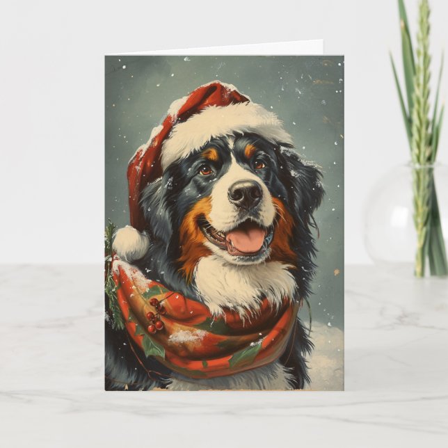 Personligen Bernese Mounese hund Jul Helgkort (Framsida)