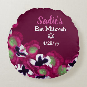 Personligen Berry Rosa Violet Pansies Bat mitzvah Rund Kudde