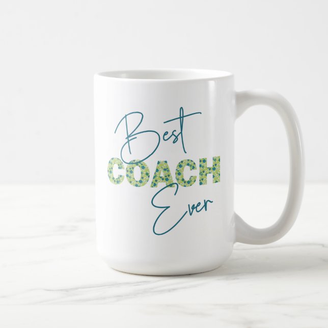 Personligen Best Coach All Teal Blommigt Text Kaffemugg (Höger)