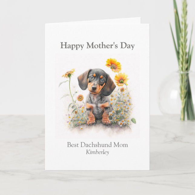 Personligen Best Hund Mamma Pet Dachshund Blommigt Helgkort (Framsida)