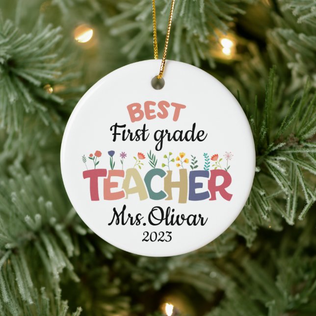 Personligen Best Teacher Namn Julgransprydnad Keramik (Träd)
