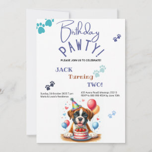 Personligen Birthday Pawty Boxer Hund Birthday Inbjudningar