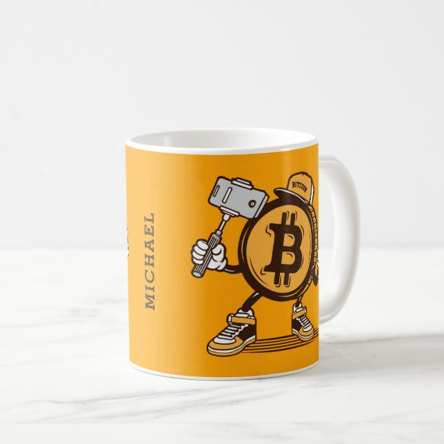 Personligen Bitcoin Cryptocurrency Funny Tecknad Kaffemugg (Framsida höger)