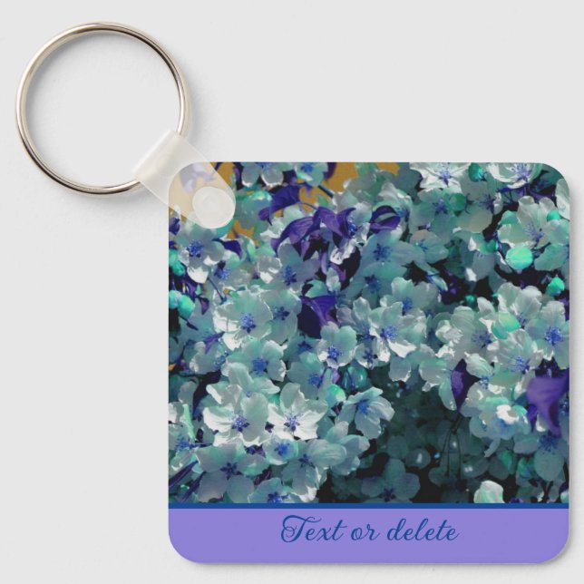 Personligen Blå blommiga Blommar Nyckelring (Framsida)