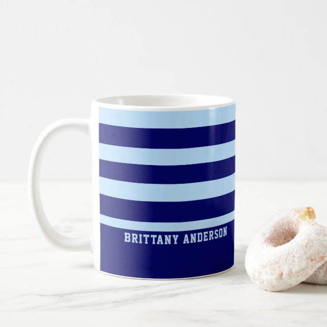 Personligen Blå och Vita Rand Mönster Kaffemugg (Med munk)