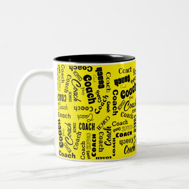 Personligen Black and Gult Coach Gift Namn Art Två-Tonad Mugg (Vänster)