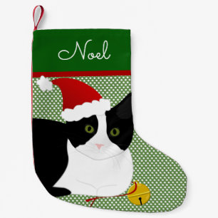 Personligen Black and White Santa Cat Liten Julstrumpa
