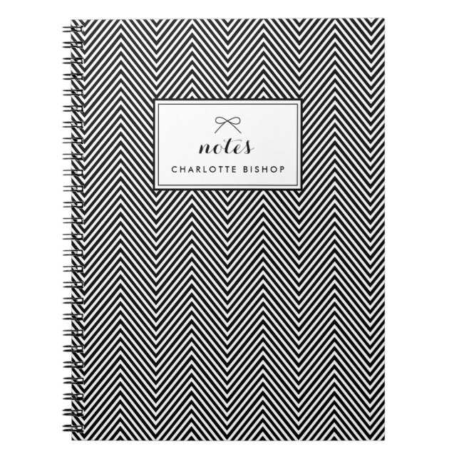 Personligen Black and White Wide Chevron Mönster Anteckningsbok (Framsidan)