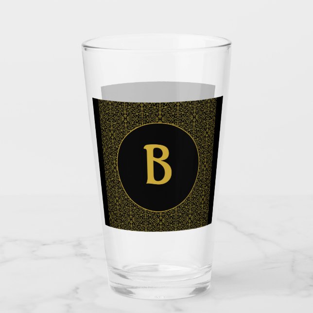 Personligen Black & Guld Filigree Monogram Glaskopp (Framsida)