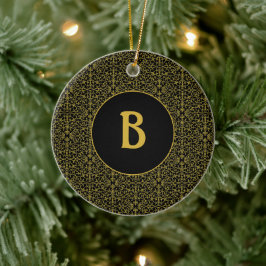 Personligen Black & Guld Filigree Monogram Julgransprydnad Keramik