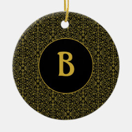 Personligen Black & Guld Filigree Monogram Julgransprydnad Keramik