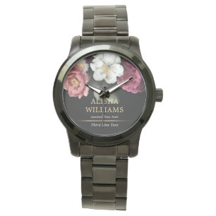 Personligen Black Luxury Blommigt Armbandsur