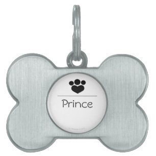 Personligen Black Paw Print Heart Namnbricka Husdjur