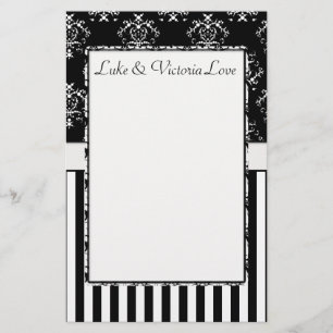 Personligen Black & White Stripe Baroque Brevpapper