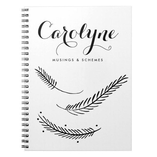 Personligen Black Winter Feathers Calligraphy Anteckningsbok (Framsidan)