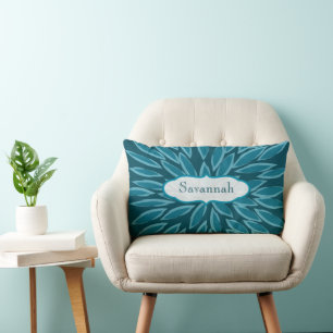 Personligen Bläddra i stjärna Burst Flower Teal Lumbarkudde