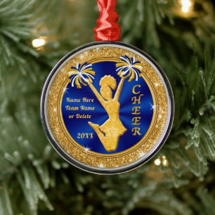 Personligen Blått och Guld Cheerleader Ornaments Julgransprydnad Metall