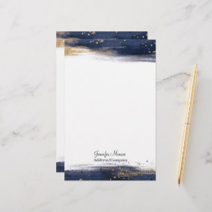 Personligen Blått och guld vattenfärga penseldrag Brevpapper