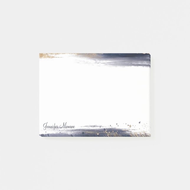 Personligen Blått och guld vattenfärga penseldrag Post-it Block (Framsida)