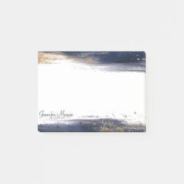 Personligen Blått och guld vattenfärga penseldrag Post-it Block