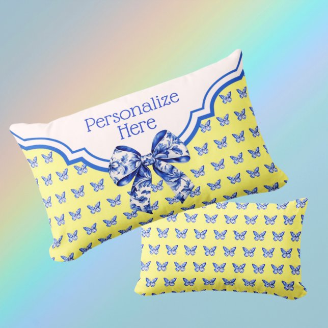 Personligen Blåvit fjärilstrumpa för vintage Lumbarkudde (So cute, so feminine, so sweet)