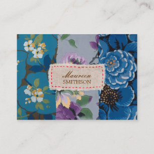 Personligen blommigt Fabric Patchwork (Blue) Visitkort