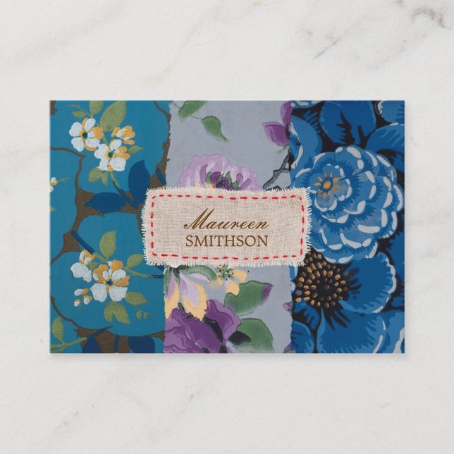 Personligen blommigt Fabric Patchwork (Blue) Visitkort (Framsida)