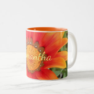 Personligen Blomning med en Orange Två-Tonad Mugg