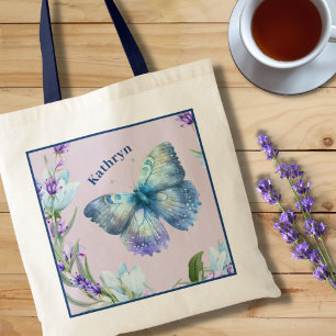 Personligen Blue Butterfly och Lavender Tygkasse