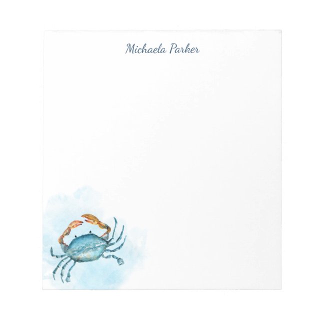 Personligen Blue Crab Watercolor Ocean Anteckningsblock (Framsida)