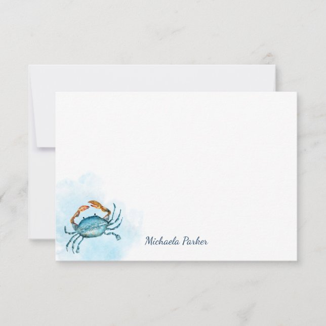 Personligen Blue Crab Watercolor Ocean Anteckningskort (Framsida)
