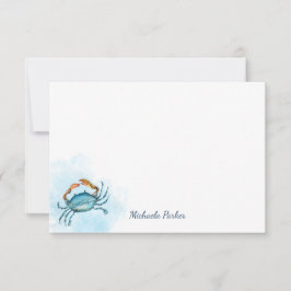 Personligen Blue Crab Watercolor Ocean Anteckningskort