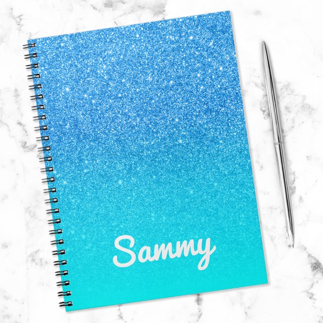 Personligen Blue Glitter och Aqua Ombre Anteckningsbok (Skapare uppladdad)