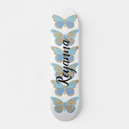 Personligen Blue Guld Gnistra Butterflies Mini Skateboard Bräda 18,5 Cm