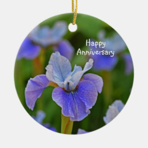 Personligen Blue Iris Flower Porträtt Julgransprydnad Keramik