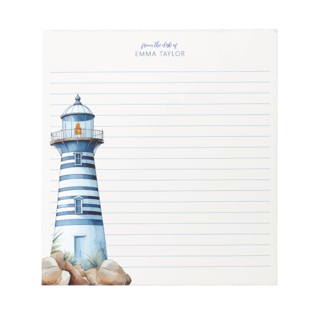 Personligen Blue Nautical Lighthouse Coastal Anteckningsblock (Framsida)