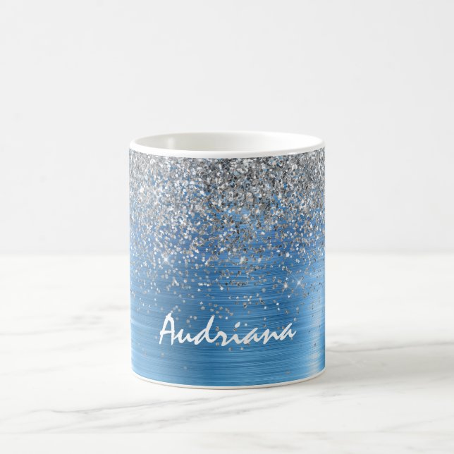 Personligen Blue Silver Gnistra Glitter Kaffemugg (Center)