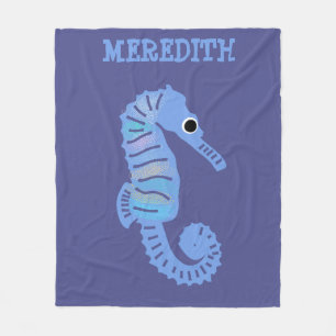 Personligen Blue Tecknad Seahorse Cute Fleecefilt