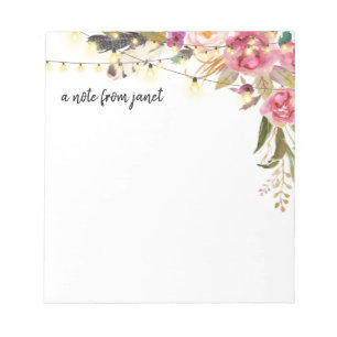 Personligen Boho Watercolor Flowers and Feathers Anteckningsblock