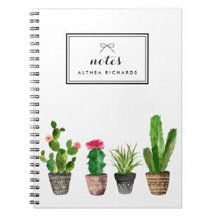 Personligen Boho Watercolor Succulents Anteckningsbok Med Spiral