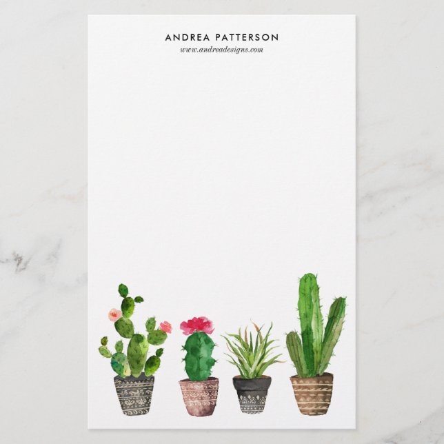 Personligen Boho Watercolor Succulents Brevpapper (Framsida)