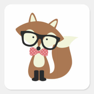 Personligen Bow Tie and Glass Hipster Brown Fox Fyrkantigt Klistermärke