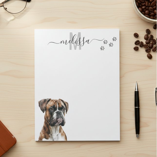 Personligen Boxer Watercolor Monogram Anteckningsblock (Skapare uppladdad)