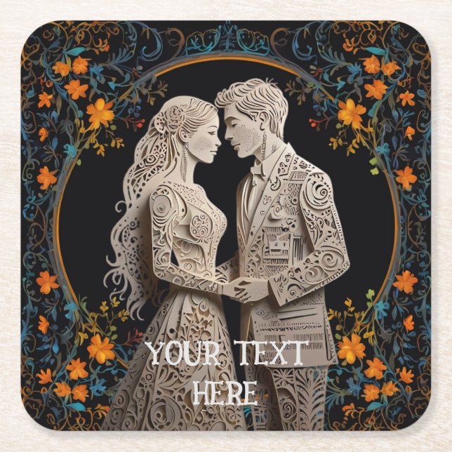 Personligen Bride & Groom Bröllop Underlägg Papper Kvadrat (Framsidan)