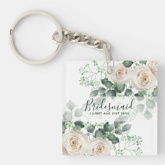 Personligen Bridesmaid Gifts Vit ros Theme (Framsidan)