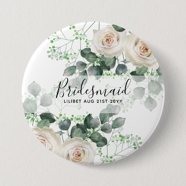 Personligen Bridesmaid Gifts Vit ros Theme Knapp (Framsida)