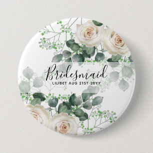 Personligen Bridesmaid Gifts Vit ros Theme Knapp