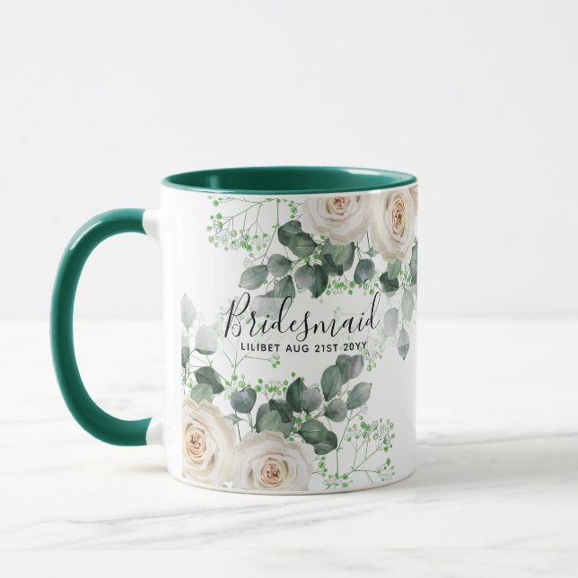Personligen Bridesmaid Gifts Vit ros Theme Mugg (Vänster)