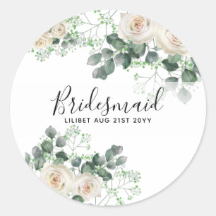 Personligen Bridesmaid Gifts Vit ros Theme Runt Klistermärke
